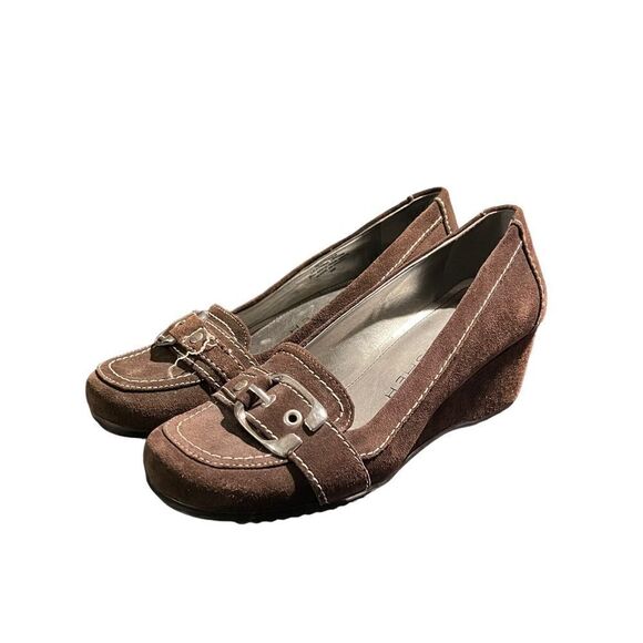 Marc Fisher brown leather wedges. Size 5 - Picture 1 of 9